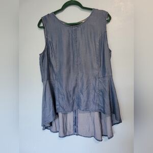 Neiman Marcus Chambray Peplum Tunic Blouse L Blue